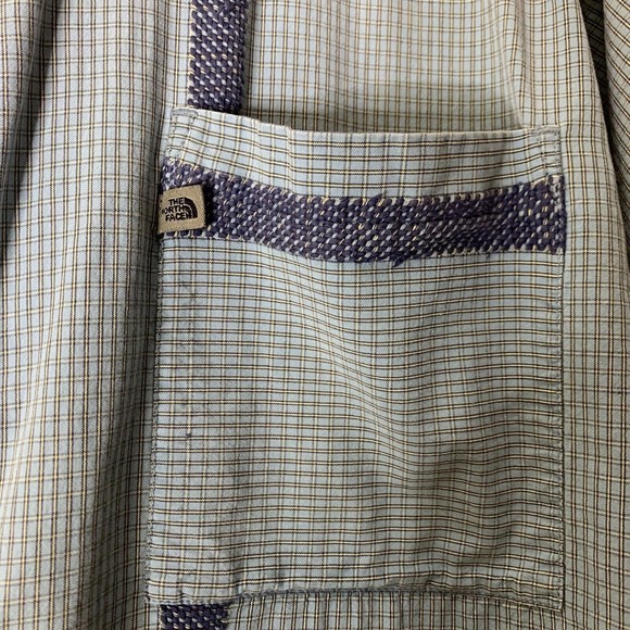 The North Face Button Up Shirt Men's XL Short Sleeve Plaid Blue Front Pocket - Picture 3 of 7